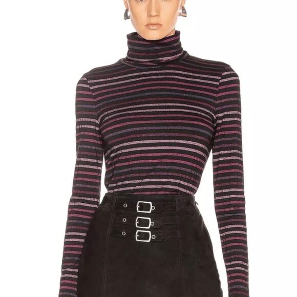 Veronica Beard Audrey Striped Knit Metallic Turtleneck Large Black Pink Purple - Picture 1 of 9